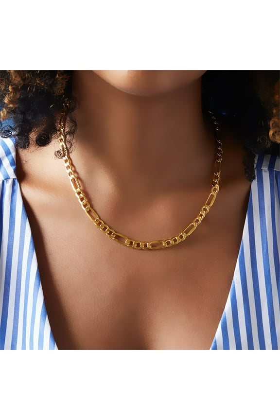 5mm Men's Long Link Chain Necklaces Woman 14K Yellow Gold Chunky Choker Figaro Cuban Original Collier