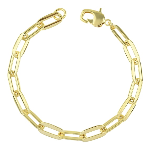 5mm Paperclip Chain Bracelet - 14K Gold Plated Copper Bracelet - Yellow Stackable Flat Link Bracelet - Minimalist Dainty Bracelet Jewelry for Women