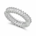 thumbnail image 1 of 5mm Rhodium Plated Sterling Silver Emerald Cut Clear CZs Eternity Band, Size 9, 1 of 7