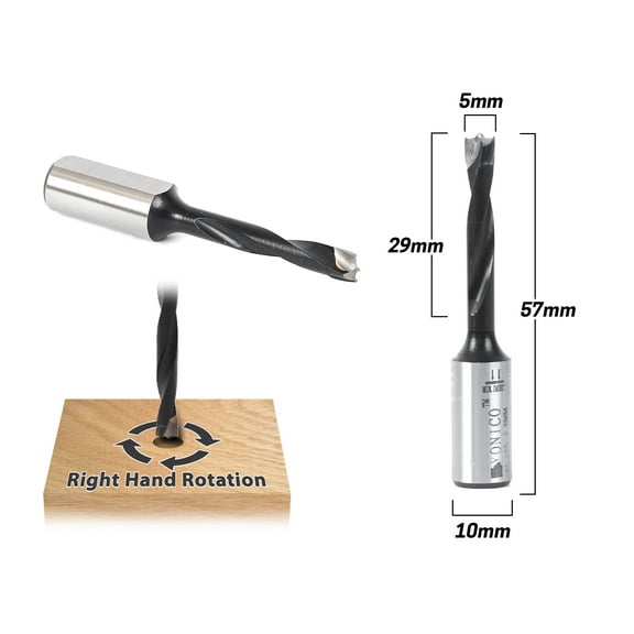 5mm Right Hand Brad Point Boring Bit - 10mm Shank - Yonico 41105R