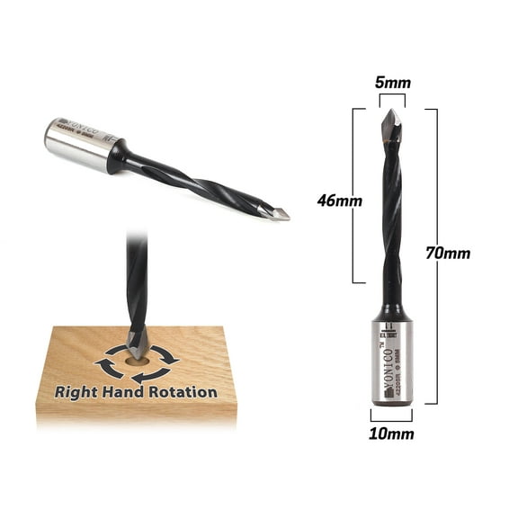 5mm Right Hand Through Hole Boring Bit - 10mm Shank - Yonico 42205R