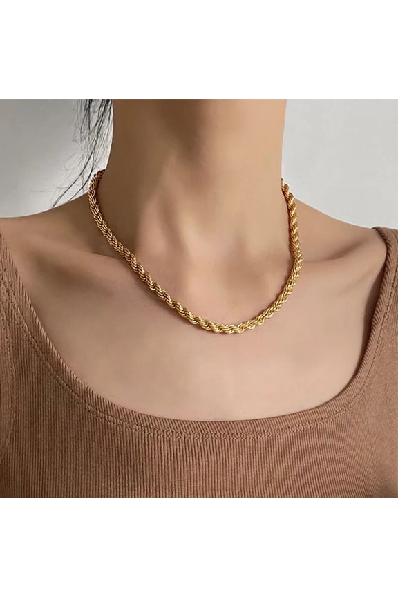 5mm Rope Chain Necklaces For Men Women, 14K White Gold Twisted Chain Choker, Gothic Simple Collar