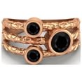 thumbnail image 1 of 5mm Round Black Spinel Handmade Split Shank Band 925 Sterling Silver Rose Vermeil Trio Stone Women Mother's Day Gift Ring, 1 of 4