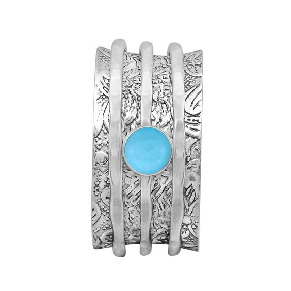 Mooneye 5mm Round Blue Jade 925 Sterling Silver Meditation Anxiety Women Wedding Spinner Ring