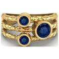 thumbnail image 1 of 5mm Round Blue Sapphire Handmade Split Shank Band 925 Sterling Silver Gold Vermeil Trio Stone Women Mother's Day Gift Ring, 1 of 4