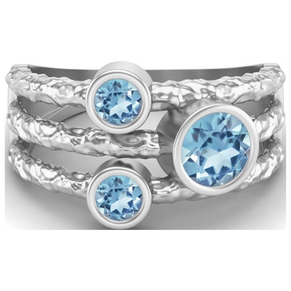 5mm Round Blue Topaz Handmade Split Shank Band 925 Sterling Silver Trio Stone Women Valentines Day Gifts Ring