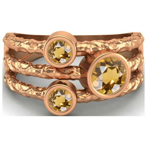 5mm Round Citrine Handmade Split Shank Band 925 Sterling Silver Rose Vermeil Trio Stone Women Valentines Day Gifts Ring