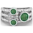 thumbnail image 1 of 5mm Round Emerald Handmade Split Shank Band 925 Sterling Silver Trio Stone Women Mother's Day Gift Ring, 1 of 4