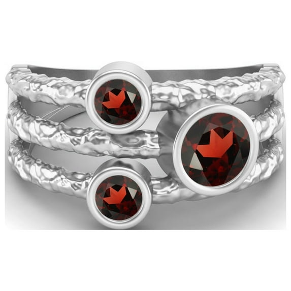 5mm Round Garnet Handmade Split Shank Band 925 Sterling Silver Trio Stone Women Valentines Day Gifts Ring