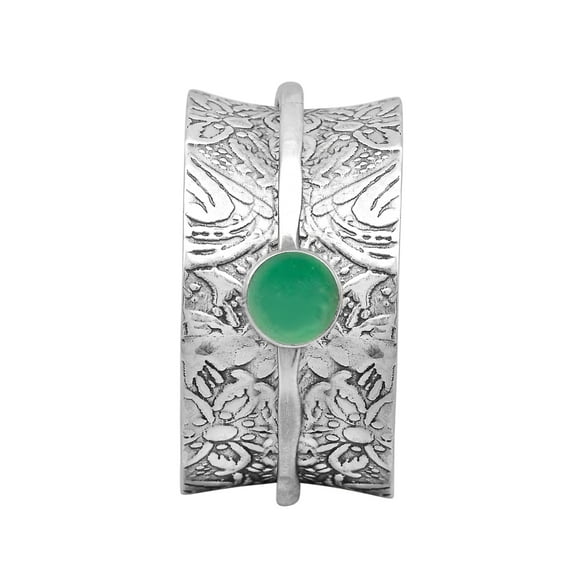 5mm Round Green Jade 925 Sterling Silver Single Band Meditation Women Wedding Spinner Ring