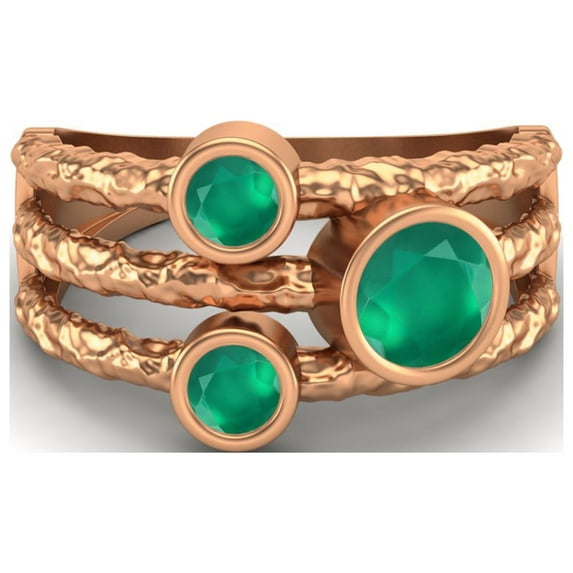 5mm Round Green Onyx Handmade Split Shank Band 925 Sterling Silver Rose Vermeil Trio Stone Women Valentines Day Gifts Ring