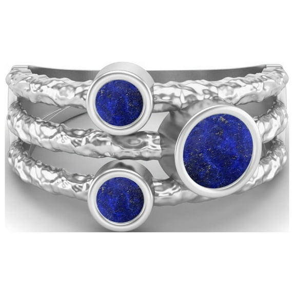 5mm Round Lapis Handmade Split Shank Band 925 Sterling Silver Trio Stone Women Mother's Day Gift Ring