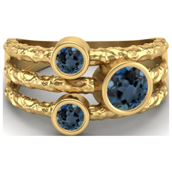 5mm Round London Blue Topaz Handmade Split Shank Band 925 Sterling Silver Gold Vermeil Trio Stone Women Valentines Day Gifts Ring