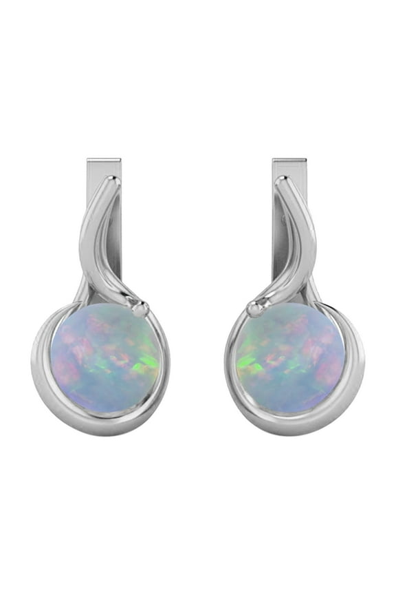 5mm Round Opal English Lock Stud Earrings 925 Silver Women Mother's Day Gift Jewelry