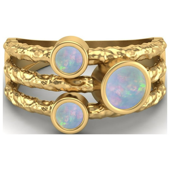 5mm Round Opal Handmade Split Shank Band 925 Sterling Silver Gold Vermeil Trio Stone Women Mother's Day Gift Ring