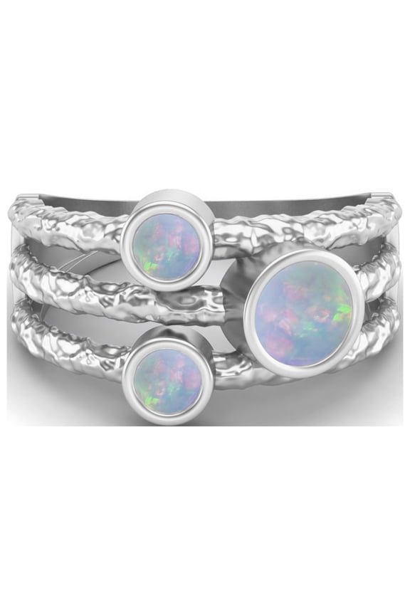5mm Round Opal Handmade Split Shank Band 925 Sterling Silver Trio Stone Women Valentines Day Gifts Ring