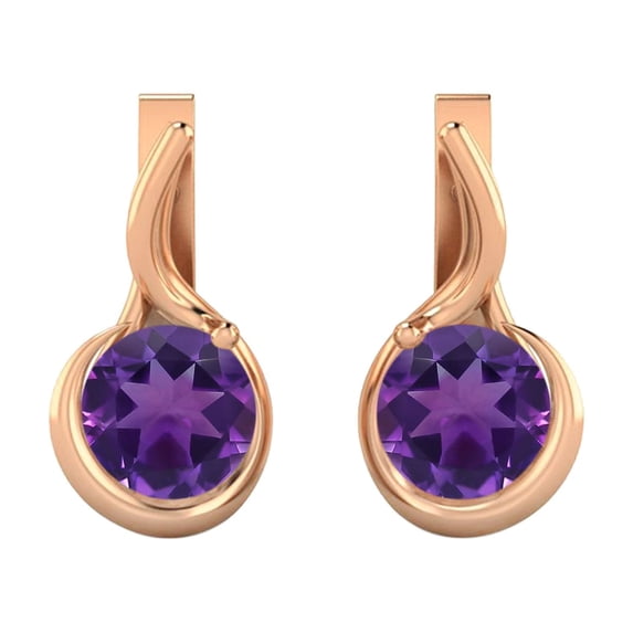 5mm Round Purple Amethyst English Lock Stud 925 Silver Rose Vermeil Valentines Day Gifts Women Earrings