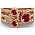 thumbnail image 1 of 5mm Round Ruby Glass Field Handmade Split Shank Band 925 Sterling Silver Rose Vermeil Trio Stone Women Valentines Day Gifts Ring, 1 of 4