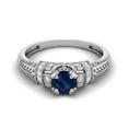 thumbnail image 1 of 5mm Round Shape Blue Sapphire 925 Sterling Silver Blossom Design Mother's Day Gift Ring, 1 of 6