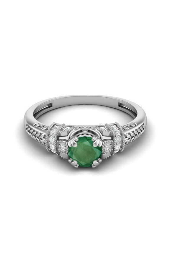 5mm Round Shape Emerald 925 Sterling Silver Blossom Design Women's Valentines Day Gifts Ring