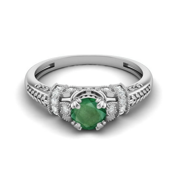 5mm Round Shape Emerald 925 Sterling Silver Blossom Design Women's Valentines Day Gifts Ring