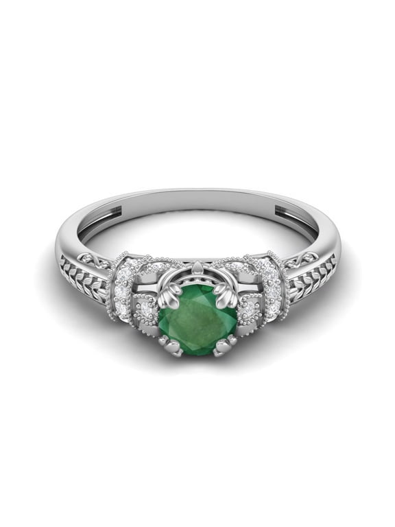 5mm Round Shape Emerald 925 Sterling Silver Blossom Design Women Valentines Day Gifts Ring