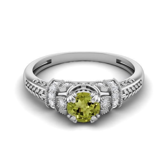 5mm Round Shape Natural Peridot 925 Sterling Silver Blossom Design Valentines Day Gifts Ring