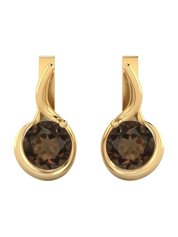 5mm Round Smoky Quartz English Lock Stud 925 Silver Gold Vermeil Valentines Day Gifts Women Earrings