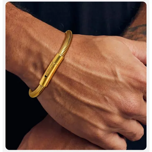 5mm Round Snake Chain Bracelets for Men Women, 14K White Gold Waterproof Cocoon Links Wristband, Simple Cool Jewelry