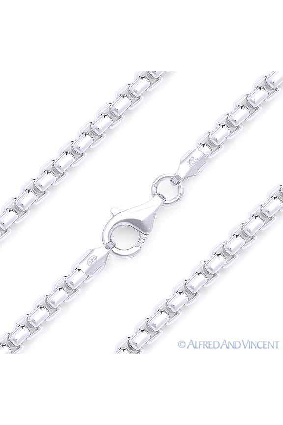 5mm Rounded Mirror-Box Link Italian Chain Bracelet in Solid .925 Sterling Silver