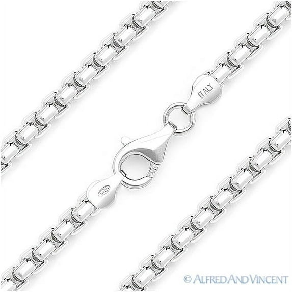 5mm Rounded Mirror-Box Link Italian Chain Necklace in .925 Sterling Silver w/ Rhodium