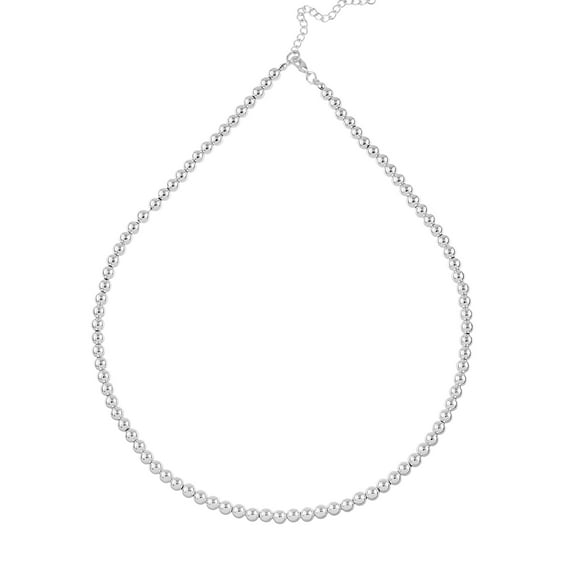 5mm Silver Ball Bead Chain Necklace - Sterling Silver Plated Choker Necklace, Everyday Minimalist Jewelry for Women, Layering Beaded Necklace, Metal Bead Necklace