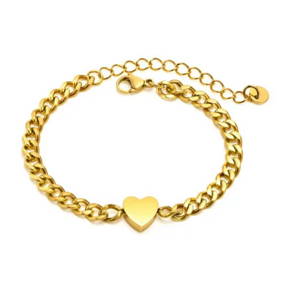 5mm Silver / Gold Stainless Steel Bangle Charm Heart Engagement Bracelet 16-5cm
