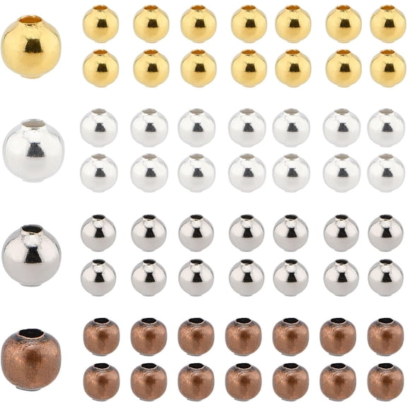 5mm Smooth Spacer Beads 800pcs 4 Colors Metal Iron Round Ball Smooth Tiny Spacers Loose Beads Plated Beads Crimp Stopper Beads for Earring Necklace Bracelet Jewelry Making Mixed Color