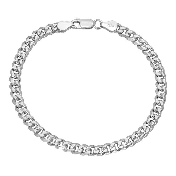 5mm Solid .925 Sterling Silver Flat Curb Chain Bracelet, 10 inches