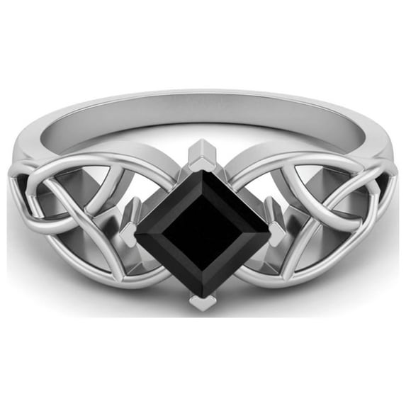5mm Square Shape Natural Black Spinel 925 Silver Celtic Women Mother's Day Gift Ring