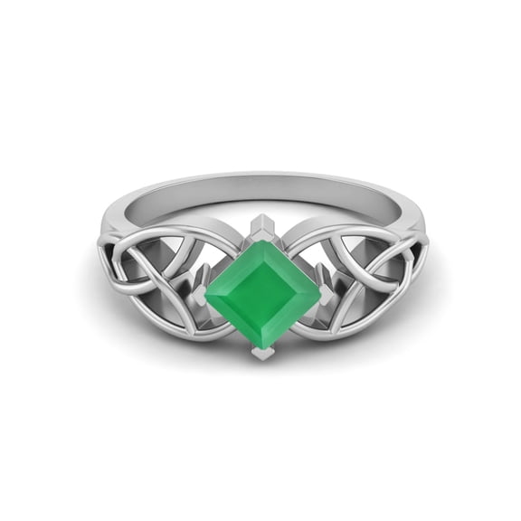 5mm Square Shape Natural Green Onyx 925 Silver Celtic Women Valentines Day Gifts Ring