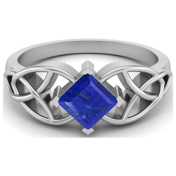 5mm Square Shape Natural Lapis 925 Silver Celtic Women Mother's Day Gift Ring