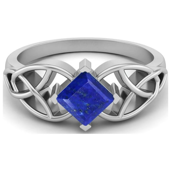 5mm Square Shape Natural Lapis 925 Silver Celtic Women Valentines Day Gifts Ring