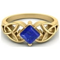 thumbnail image 1 of 5mm Square Shape Natural Lapis 925 Silver Gold Vermeil Celtic Women Valentines Day Gifts Ring, 1 of 4
