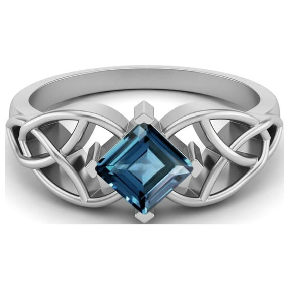 5mm Square Shape Natural London Blue Topaz 925 Silver Celtic Women Valentines Day Gifts Ring