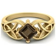 thumbnail image 1 of 5mm Square Shape Natural Smoky Quartz 925 Silver Gold Vermeil Celtic Women Mother's Day Gift Ring, 1 of 4