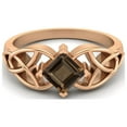 thumbnail image 1 of 5mm Square Shape Natural Smoky Quartz 925 Silver Rose Vermeil Celtic Women Mother's Day Gift Ring, 1 of 4