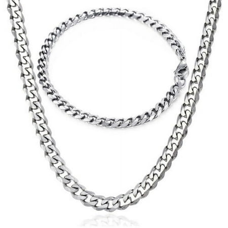 5mm Stainless Steel Bracelet Necklace Jewelry Set Cuban Curb Chain Men's Jewelry
