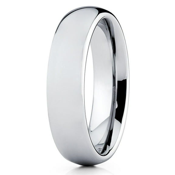 5mm Tungsten Wedding Band Polished Silver Tungsten Ring Classic Tungsten Band Men Women Dome Comfort Fit 8.5