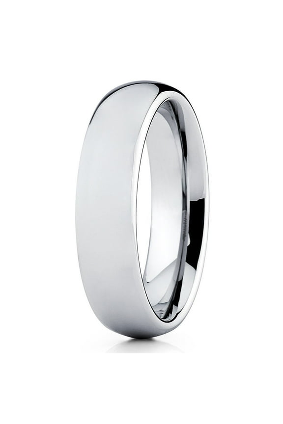 5mm Tungsten Wedding Band Polished Silver Tungsten Ring Classic Tungsten Band Men Women Dome Comfort Fit 8.5