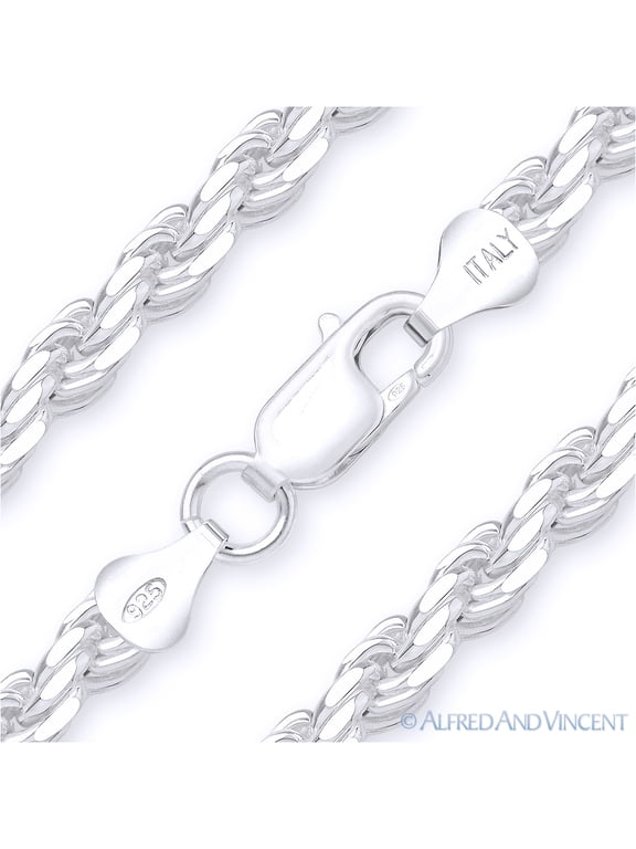 5mm Twist-Rope Diamond-Cut Link Italian Chain Bracelet in Solid .925 Sterling Silver