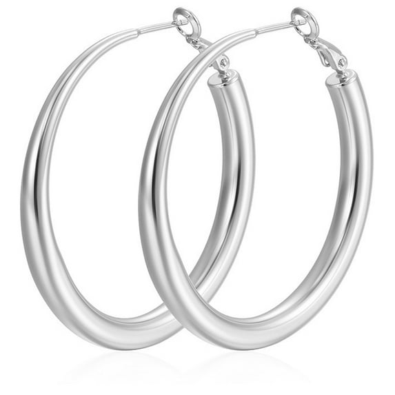 5mm Wide Gold Hoop Earrings for Women Gold Plated Hoop Earrings Large Unique Round Shape Hypoallergenic Lightwieght Big Chunky Sterling Silver Earrings for Women 40/50/60mm