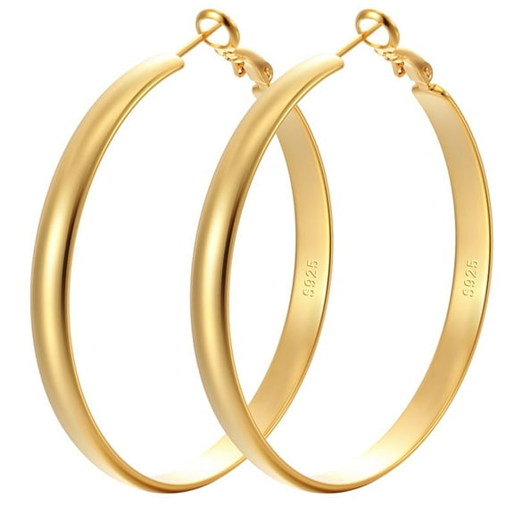 5mm Wide Gold Hoop Earrings for Women,Sterling Silver Hoop Earrings Large Silver Hoop Earrings Hypoallergenic Lightweight 14K Real Gold Plated Big Hoop Earrings for Women 30/40/50/60/70mm