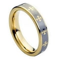 thumbnail image 1 of 5mm Yellow Gold Tone IP Plated Laser Engraved Crosses Design Wedding Band Ring For Men Or Ladies, 1 of 7
